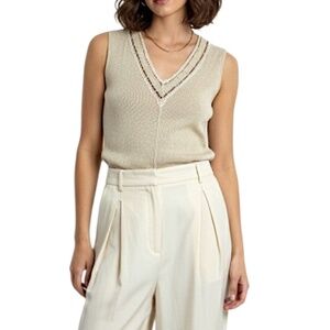 90s Y2K Katmai Italian cotton blend tan old money v neck sleeveless knit top XS